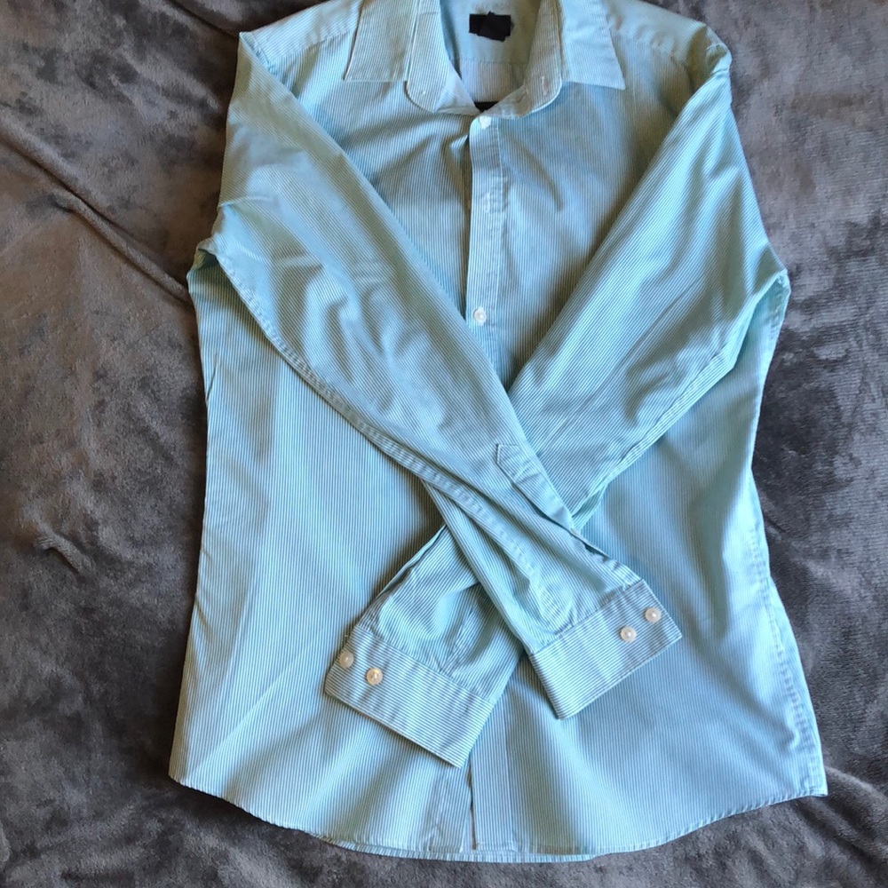 Striped Green/White Button-Up